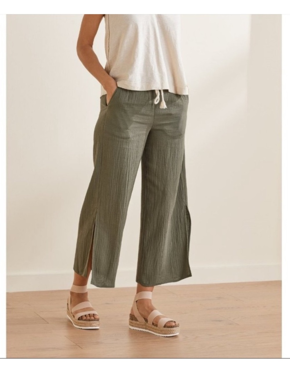 UpWest Wide Leg Plisse Textured Pant Gauze Cropped Small